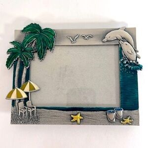 Beach House Vacation Decor Pewter 5” x 3.5” Tropical Island Decor Keepsake Frame